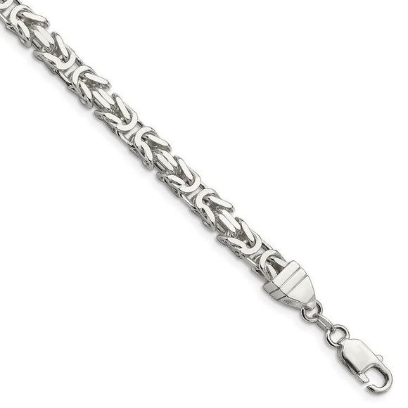 Mens 6mm Sterling Silver Square Solid Byzantine Chain Bracelet 8 Inch